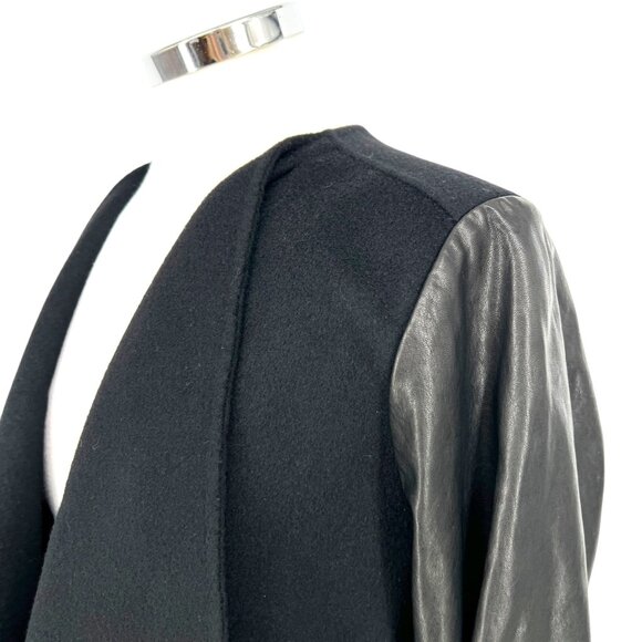 Vince Leather Sleeve Black Open Front Jacket Size Large - Picture 5 of 15